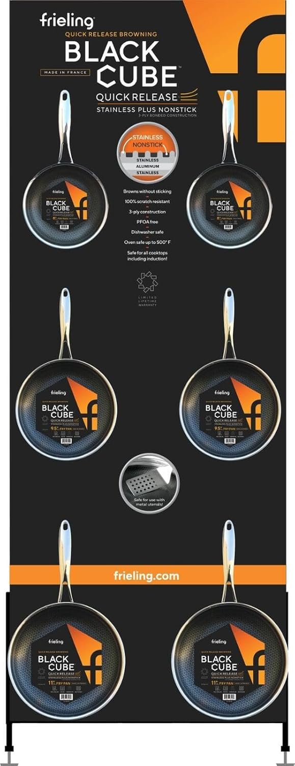 Black Cube Frieling Quick Release Cookware Fry Pan - 9.5-Inch - Non Stick Frying Pans - Quick Release Pans - Stainless Steel Non Stick - Stainless Fry Pan Hybrid Cookware