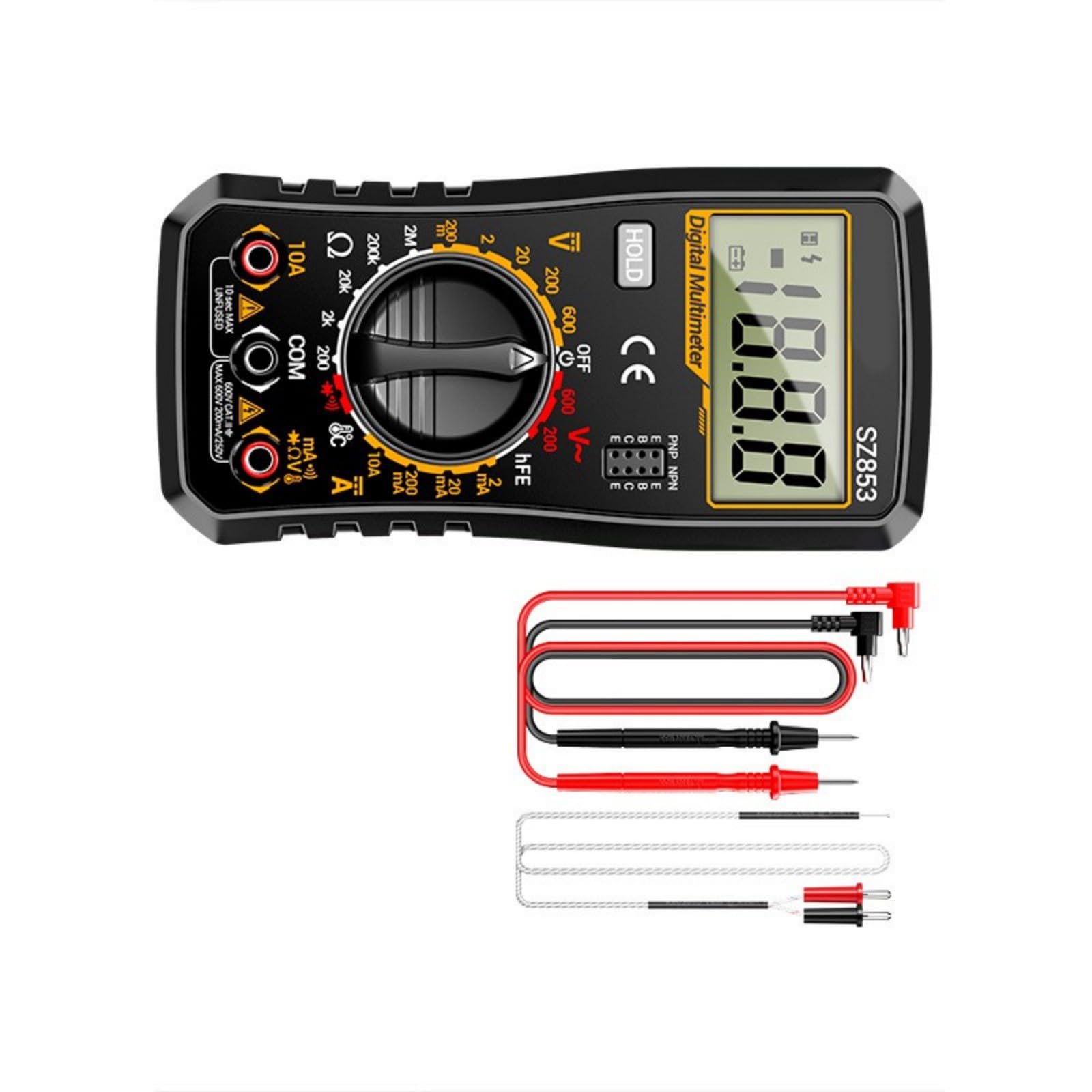 Pxzh Black Electronic Tester Multimeter With Voltages Current Resistance And Temperature Measurement From 40 To 1000℃ Multifunction Electrical Tester