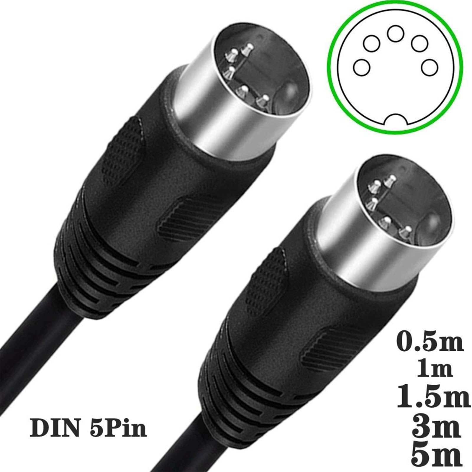 0.5m 1m 1.5m 3M 5m 90 gradi MIDI DIN 5PIN maschio a maschio Spina 5 pin DIN prolunga audio maschio cavo cavo din-5pin M/M cavo(Double Right 5pin,3m)