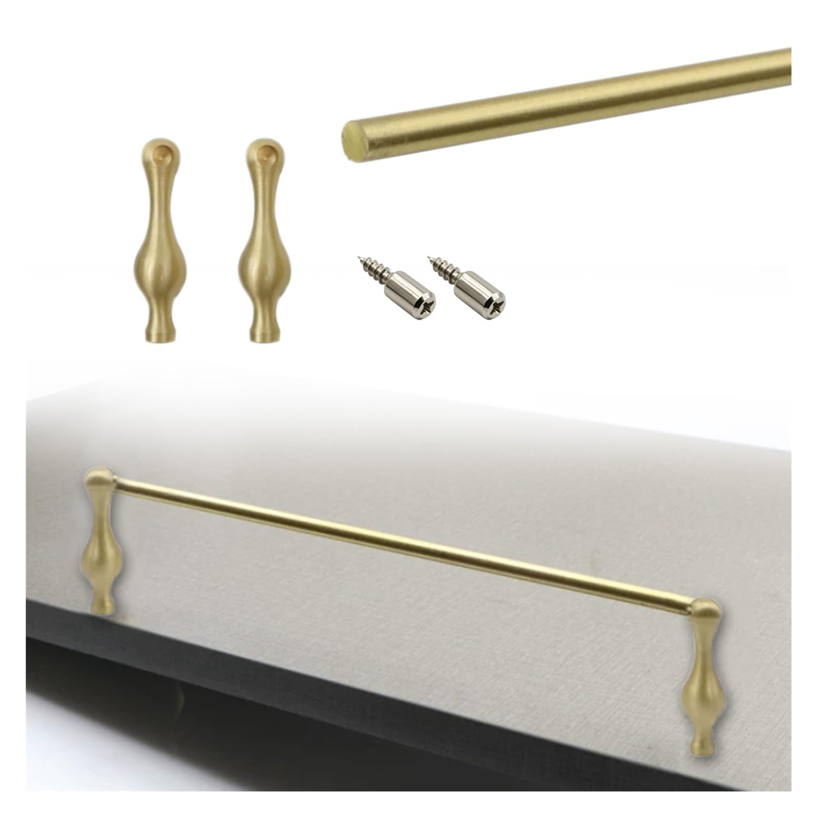 Hphdfs Style B Long Decor Anti-Tipping Gallery Rails 20-157 Cm, Brass Shelf Bar Rail With 2 Spindles, Customizable & Removable Cabinet Fence For Dish Racks/Shoe Racks/Galleries(,L 72Cm/28.3")