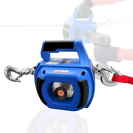 YATOINTO Portable Drill Winch 1000 LB Pulling Capacity with 40 Feet Alloy Steel Wire Rope | Hand Winch for Lifting & Dragging(Blue)