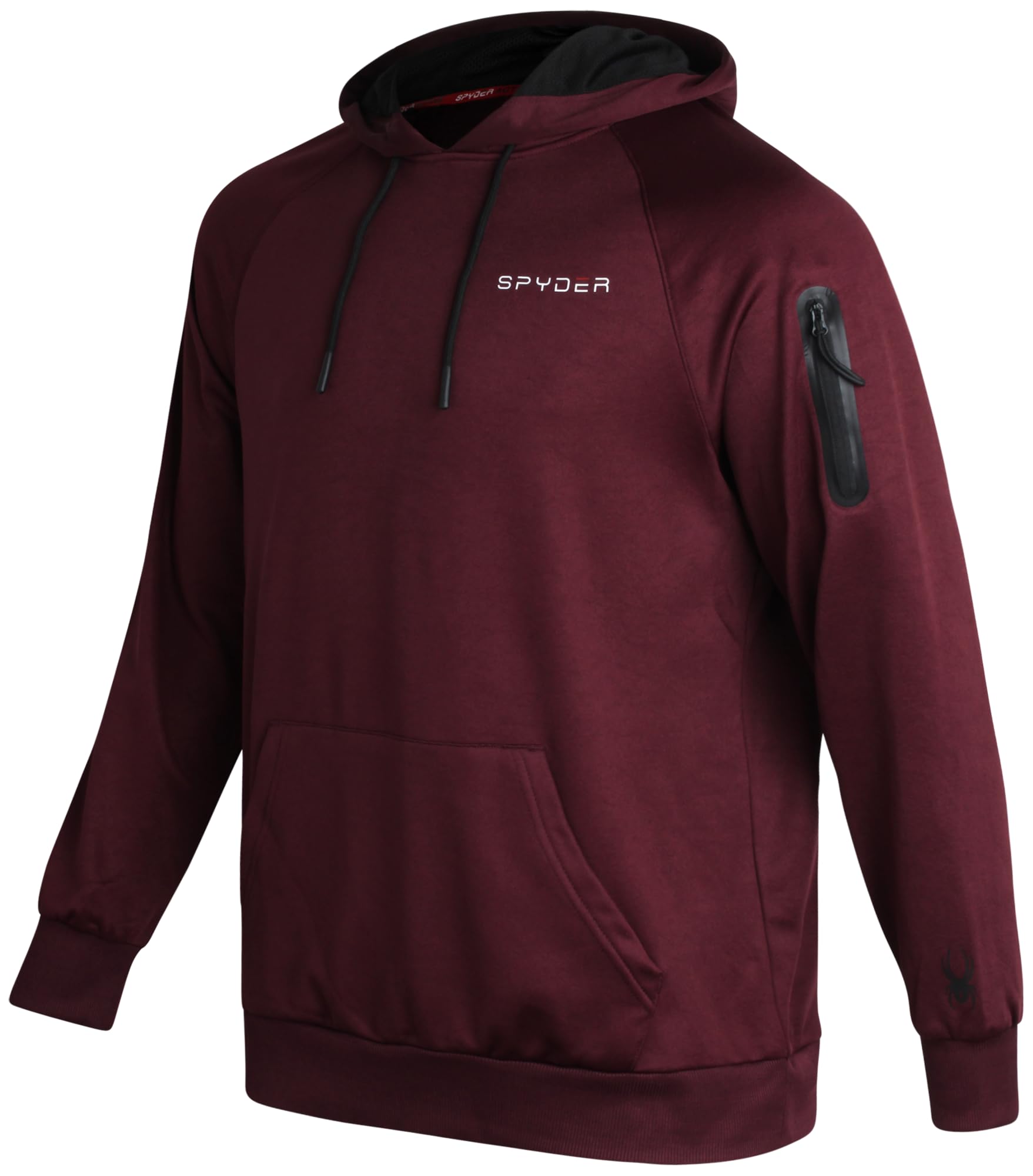 Spyder Mens Athletic Hoodie - Moisture Wicking Performance Fleece Pullover Hooded Sweatshirts for Men for Running and Workout, Maroon, M