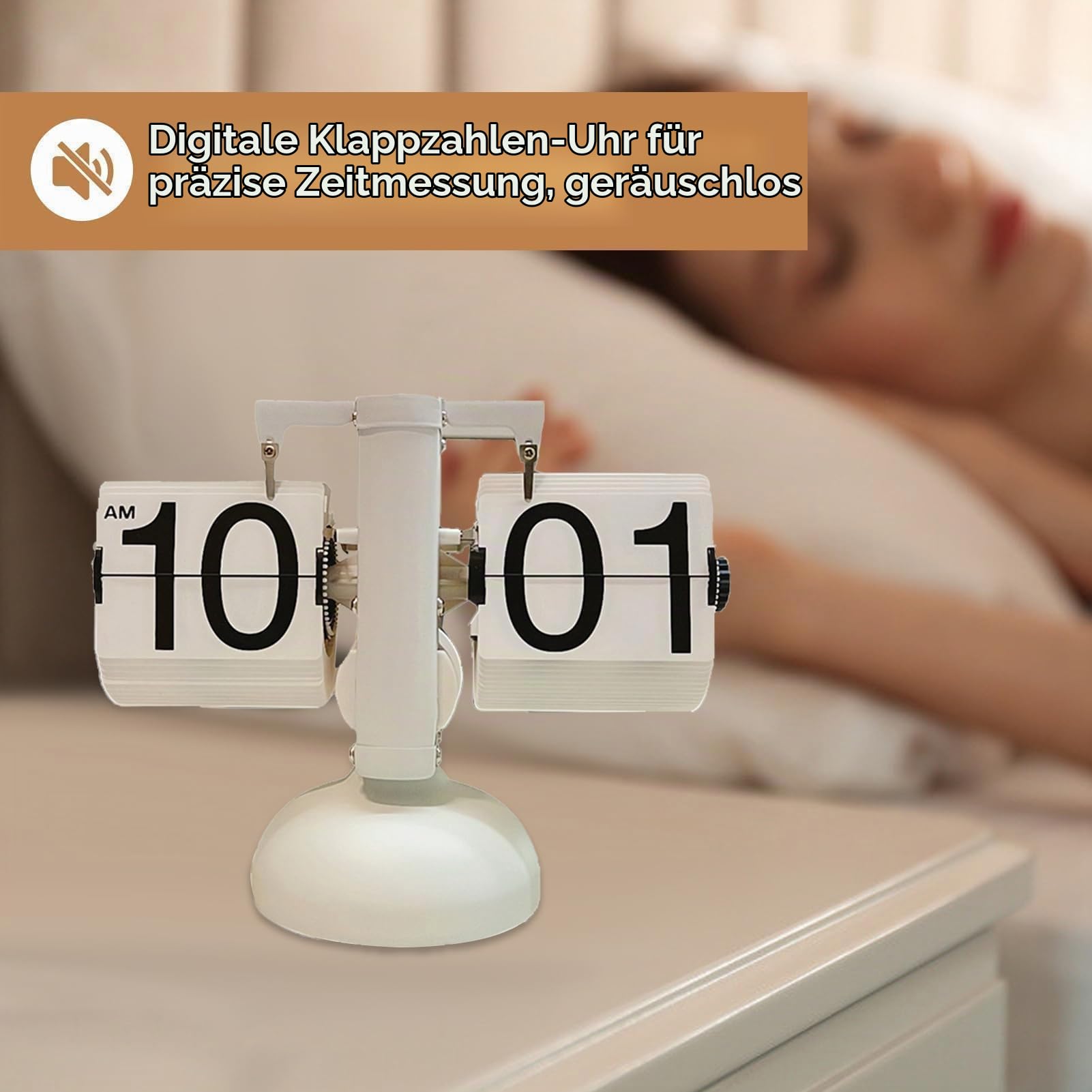 Flip Clock Retro Vintage Design Schreibtisch Uhr Tischuhr Daunenuhr genaue mechanische Tabletop Flip Clock für Wohnzimmer Studie(Weiß)