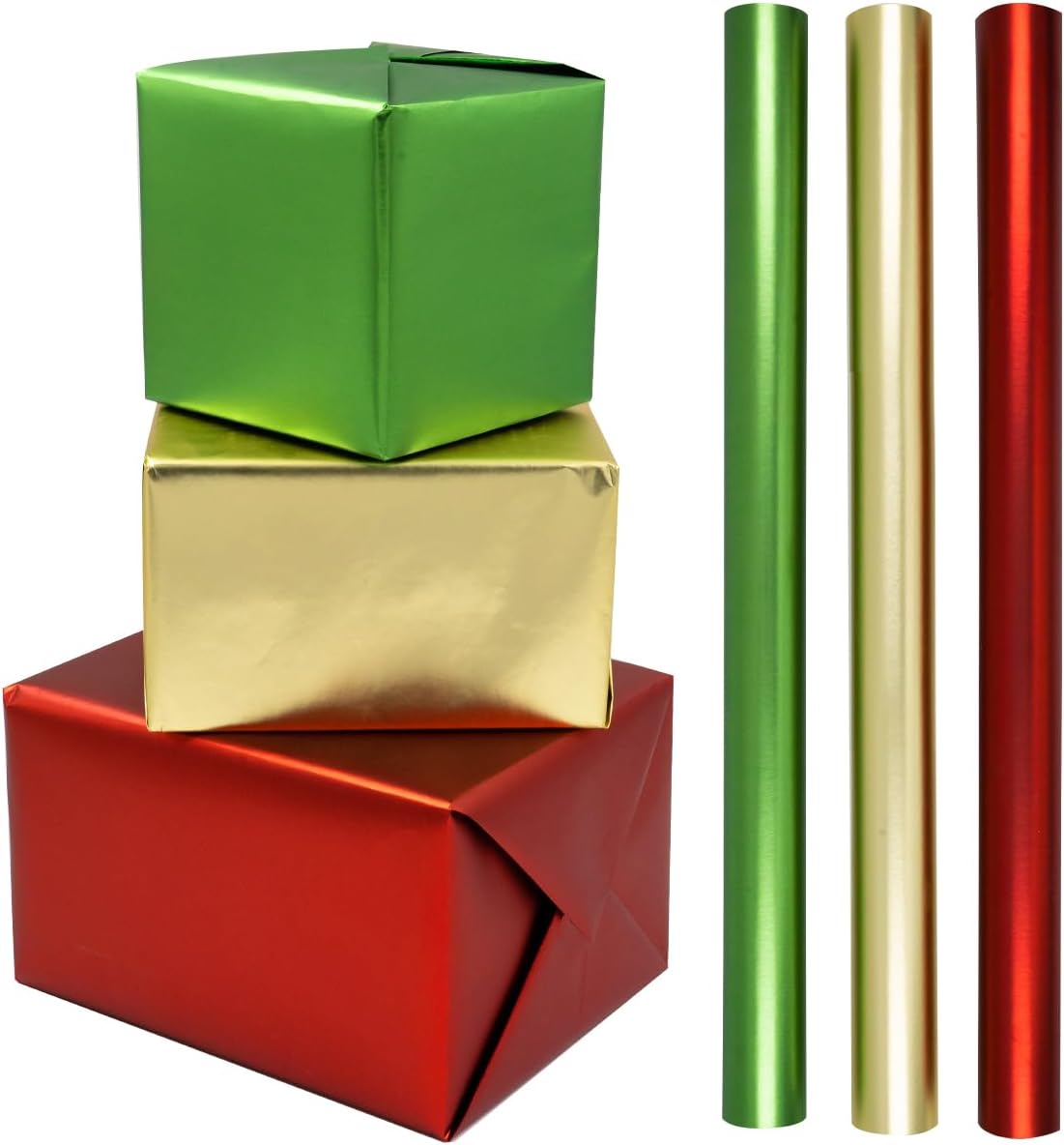 3 Roll Matte Gift Wrapping Paper Roll, 43CM x 3M Red, Green And Gold Birthday Wrapping Paper For Wedding, Valentine's Day, Birthday, Party, Festival Gift Decorations