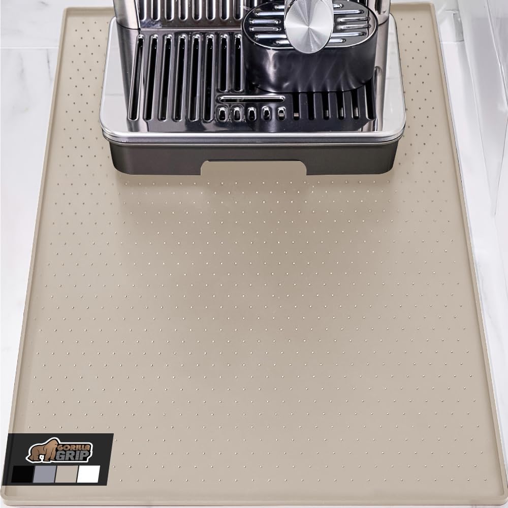 GORILLA GRIP Silicone Coffee Mat, Espresso Drink Bar Station Accessories, Use Under Machine, Waterproof Heat Resistant Multi-Use Dish Drying Mats, Stays in Place, Kitchen Home Decor, 11.5x18.5, Beige (11.5"W x 18.5"L Beige) Thumbnail