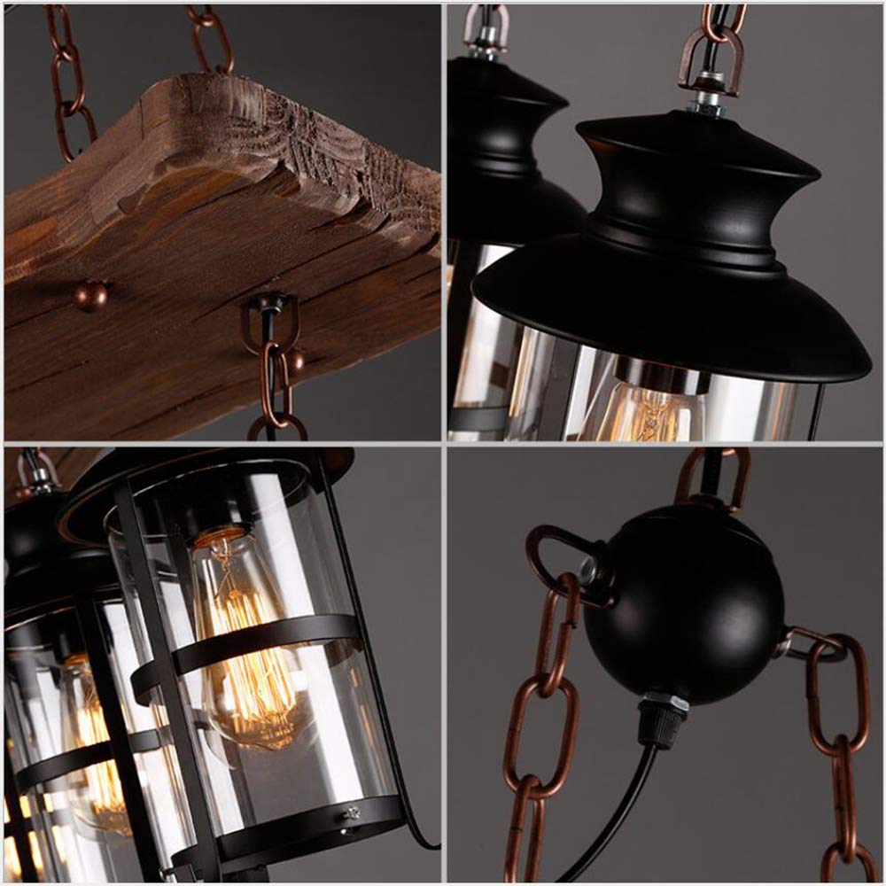 Lampa wisząca w stylu vintage, żyrandol z drewna, metalu, E27, rustykalna, liniowa, lampa sufitowa do salonu, jadalni, restauracji, kawiarni, hotelu, przedpokoju, piwnicy, piwnicy