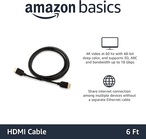 Miniatura 2 de Tienda Basics Cable HDMI, paquete de 3, 6 pies, 4K60Hz, cable HDMI 2.0 4K de alta velocidad (18 Gbps), 2160p, 48 bits, compatible con TVPS5XboxRoku,