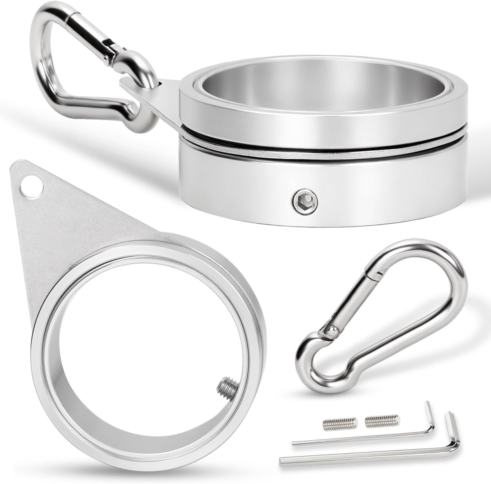 BONWIN 2" Large Flag Pole Rings, 2 Pcs Aluminum Alloy Spinning Flag Pole Ring Clips Swivels, 360° Rotating Anti Wrap Flagpole Ring Hardware with Stainless Steel Carabiners for 1.6-2" Diameter