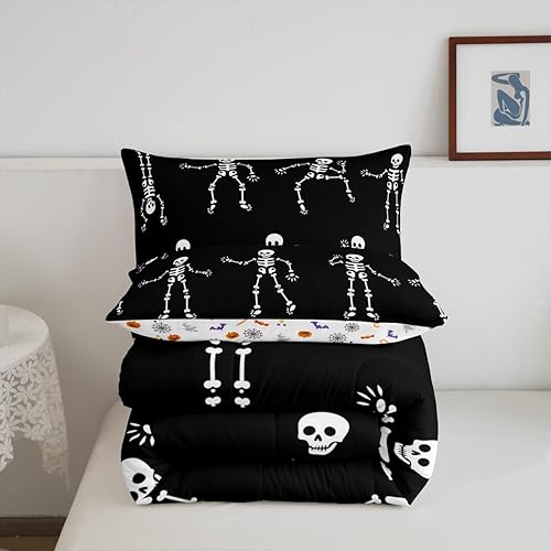 Miniatura 6 de Erosebridal Juego de ropa de cama gótica negra tamaño Queen, juego de edredón de decoración de calavera para niños y adolescentes, juego de ropa de