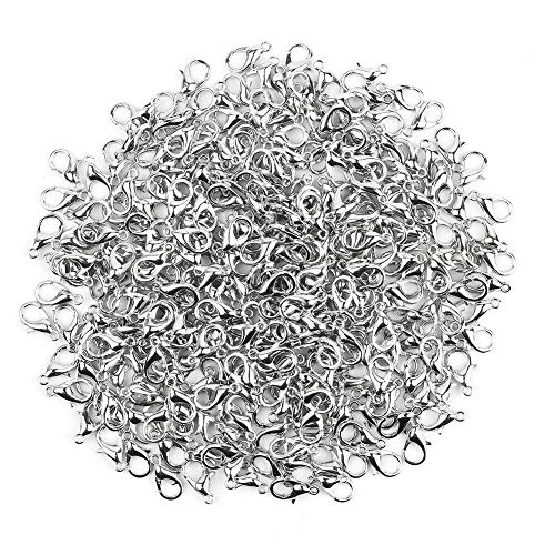 WUBOECE 300 PCS Curved Lobster Claw Clasps Jewelry DIY Findings for Choker Necklaces Bracelet Making, Silver (7x12mm)