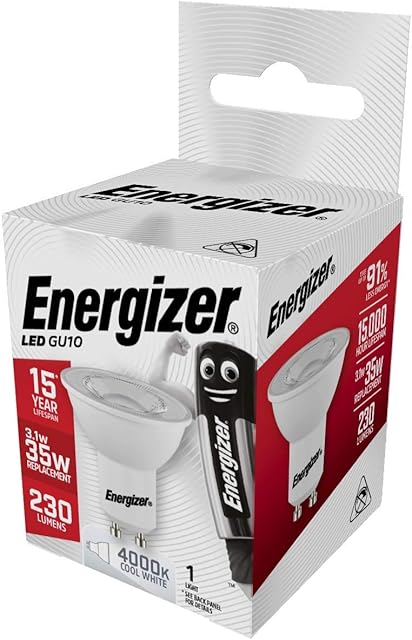 10xEnergizer GU10 LED Light Bulb 230lm Spot 3.1W=35W Equivalent Cool White 4000k 36°
