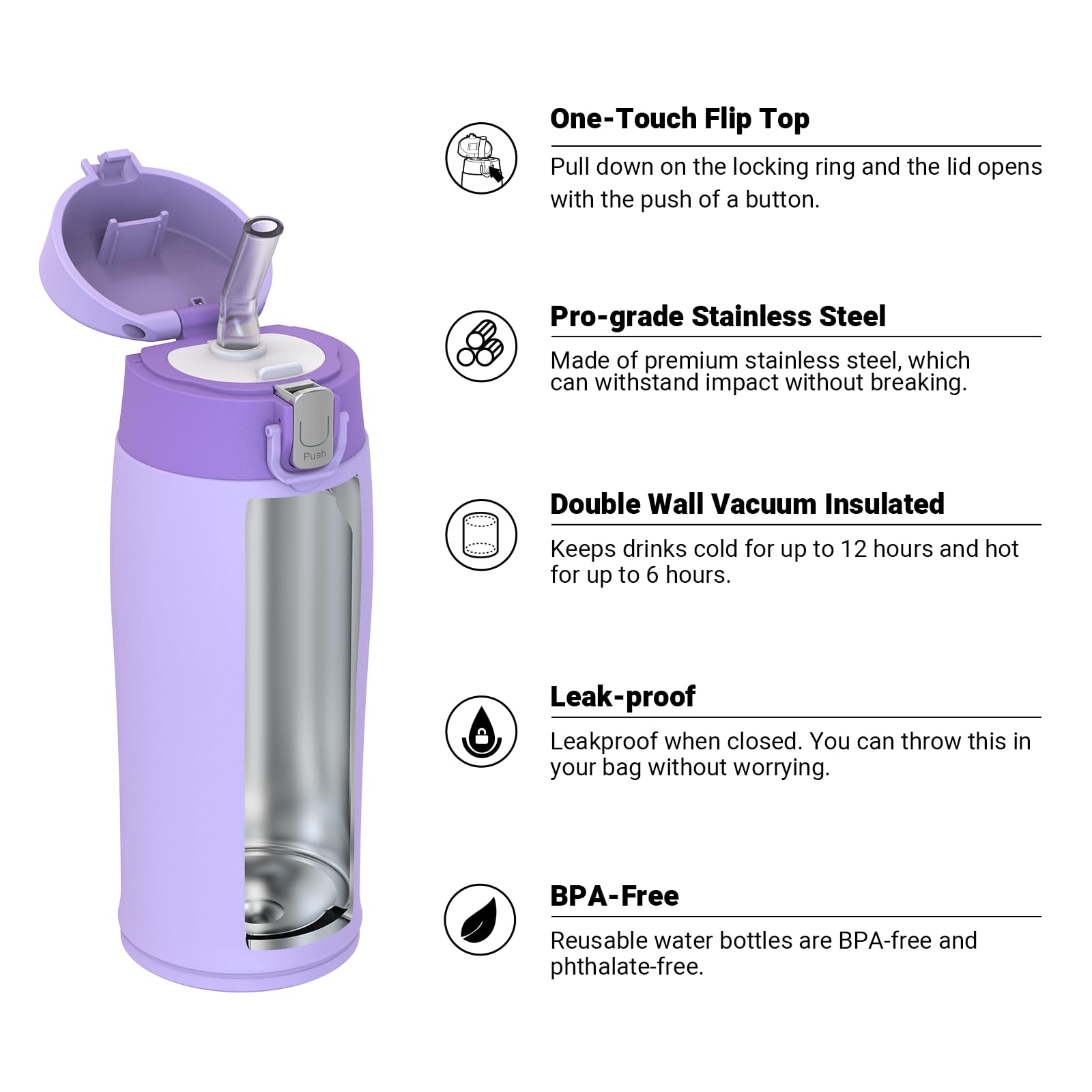 Super Sparrow Borraccia Termica Cannuccia, Borraccia in Acciaio Inox - 350ml, 500ml, 750ml, 950ml - Senza BPA Tazza Borracce Termiche, Bottiglia Termica per Bambini, Scuola, Sportiva
