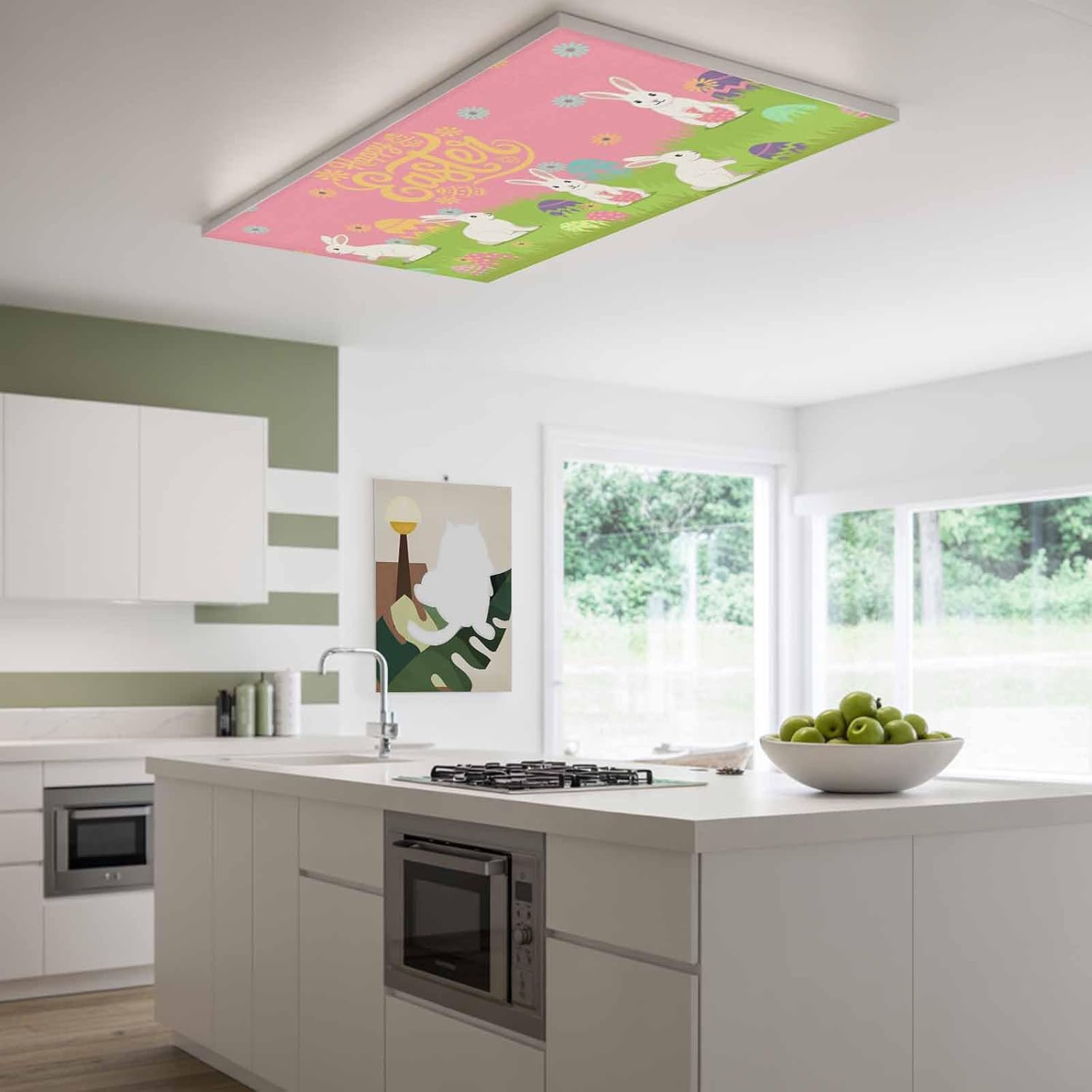 Happy Easter Fluorescent Light Covers for Ceiling Lights 4x2 feet,4 Pack Magnetic Light Filters for Classroom,Rabbits Eggs Spring Daisy Floral Grass Pink Fluorescent Lamp Shade Panel for Office School