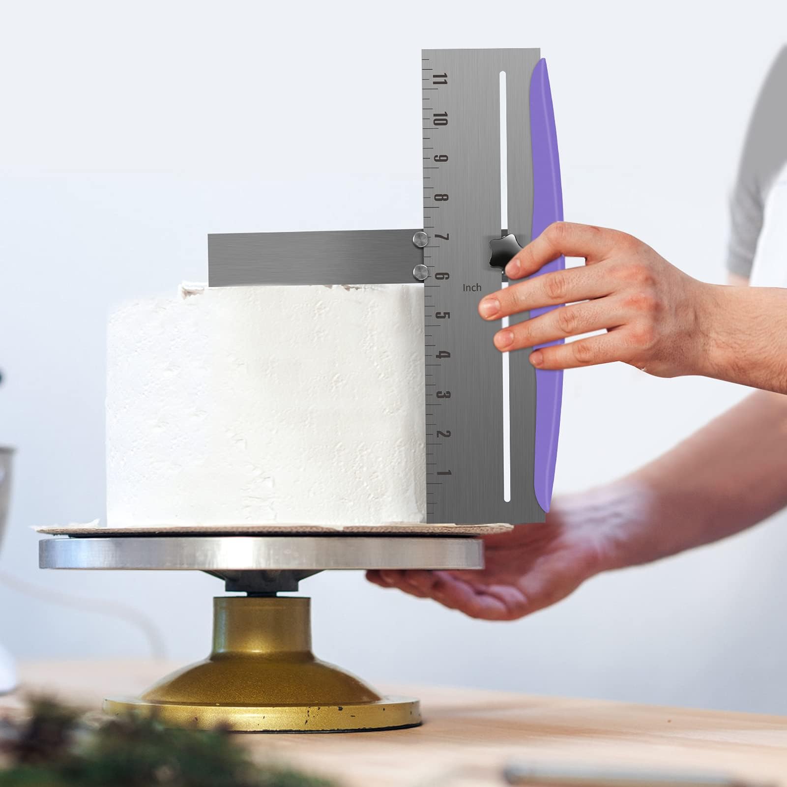 Laelr 12 Inch Stainless Steel Cake Smoother, Adjustable Cake Scraper, Purple