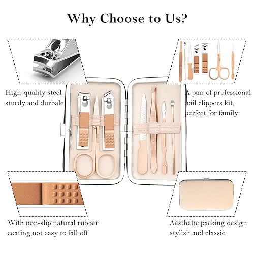 Miniatura 2 de Juego de manicura, kit de cortaúñas, juego de cortaúñas, kit de cuidado de uñas, kit de manicura profesional 8 en 1, cuidado personal, herramientas