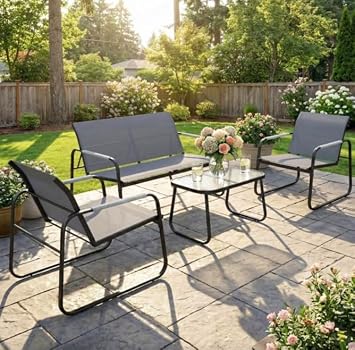Conservatory Patio Furniture Set 4 Seater Outdoor Garden Modern Metal Sofa Chairs Coffee/Dining Glass Table Balcony Terrace Porch Deck 2 Armchairs Loveseat Bench