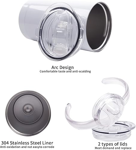 Miniatura 3 de Paquete de 6 vasos de 12 onzas de sublimación de color blanco recto, taza de viaje aislada de acero inoxidable con asas para niños y niños con tapas
