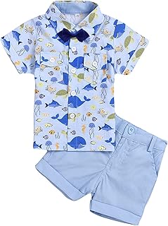 Baby,Clothing,Baby Boys 0-24m,Outfits & Clothing Sets Little Boy Shorts Set, Summer Floral Bow Tie Shirt + Bermuda Shorts Hawaiian Outfit