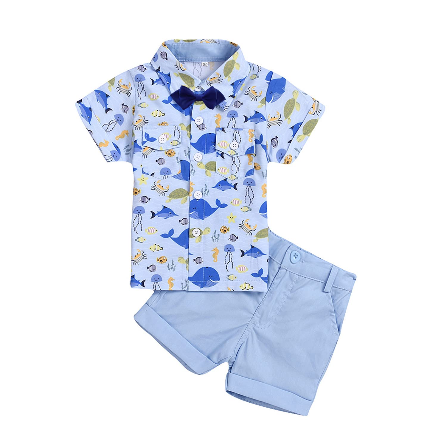 Volunboy Niño Floral Camisa + Pantalones Cortos Conjunto, Verano Manga Corta Bermudas Traje