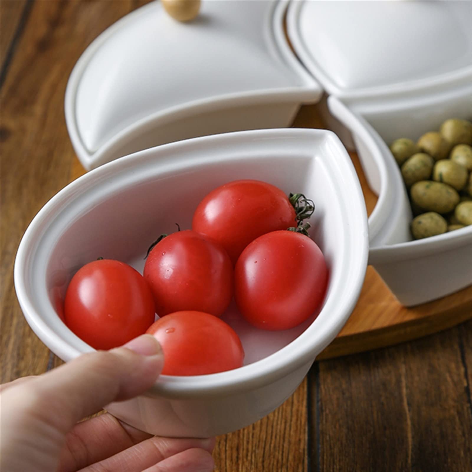 Ciotoline da Snack Piatto di frutta diviso in ceramica Piatto combinato di frutta secca Vassoio e piatti da portata, Ciotole da portata divise for feste, Piatti da portata rimovibili for patatine e sa