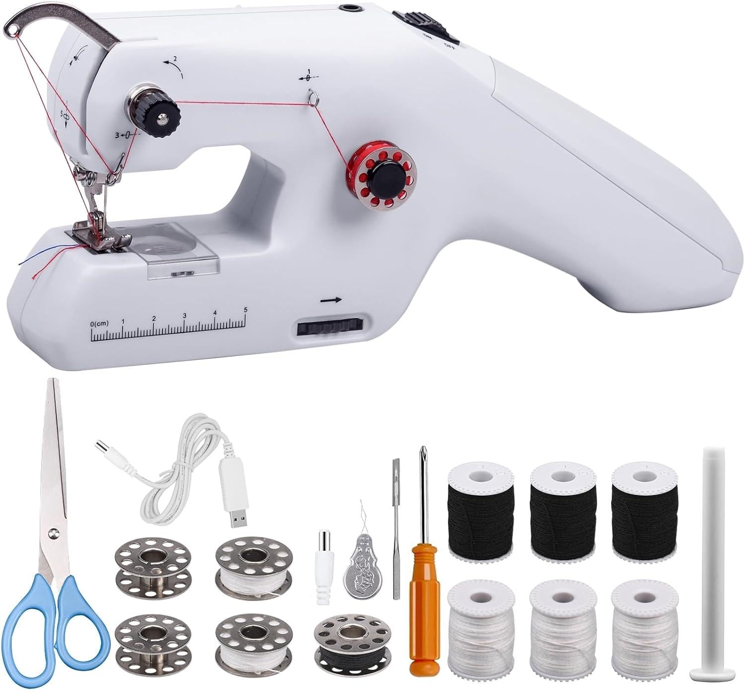 Macchina da Cucire Portatile Elettrica, Macchina da Cucire a Mano a Doppio Filo Dotato di Ago e Filo, Facile da Usare, Adatto, Applicabile a Vestiti, Tende, Peluche