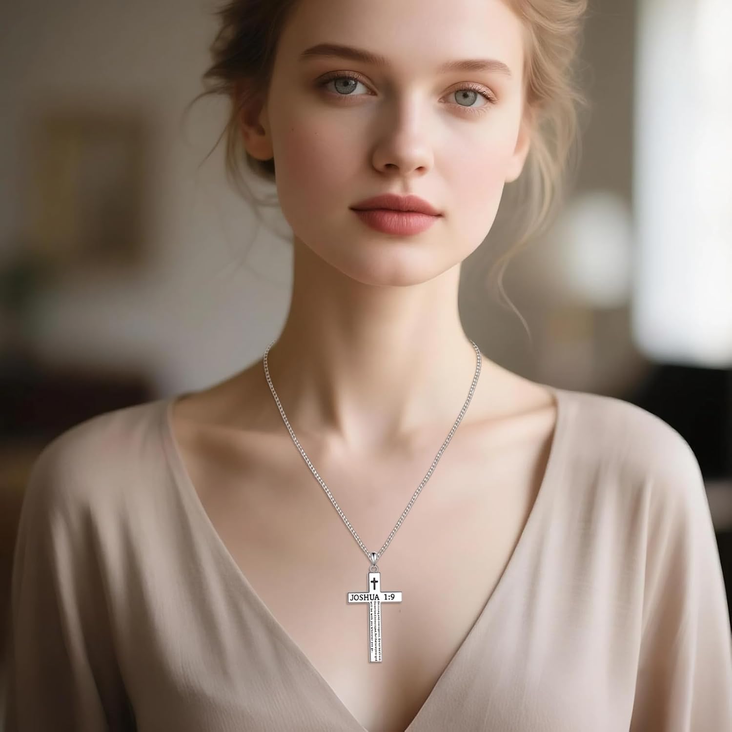 LUHE Cross Necklace for Women Sterling Silver Cross Pendant Necklace Religious Jewelry Christian Gifts - Image 3