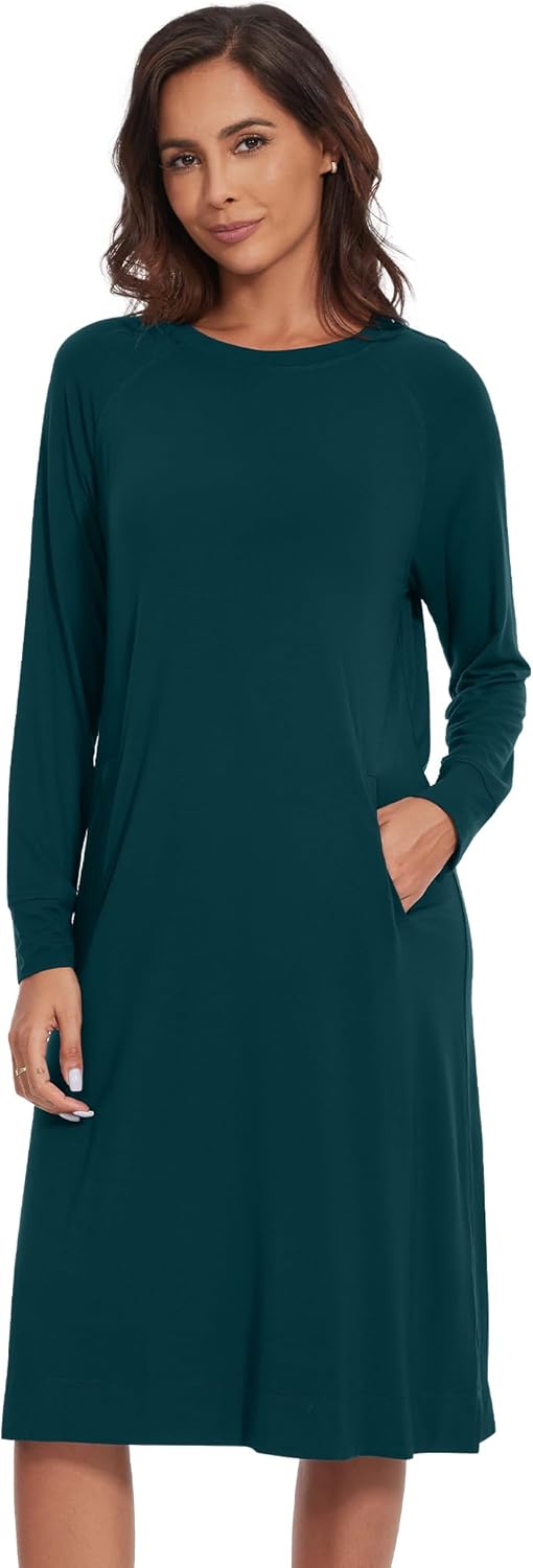 WiWi Long Sleeve Bamboo Viscose Nightgowns for Women, Soft Cooling Sleep Night Dress Shirts for Women Sleepwear S-XXL