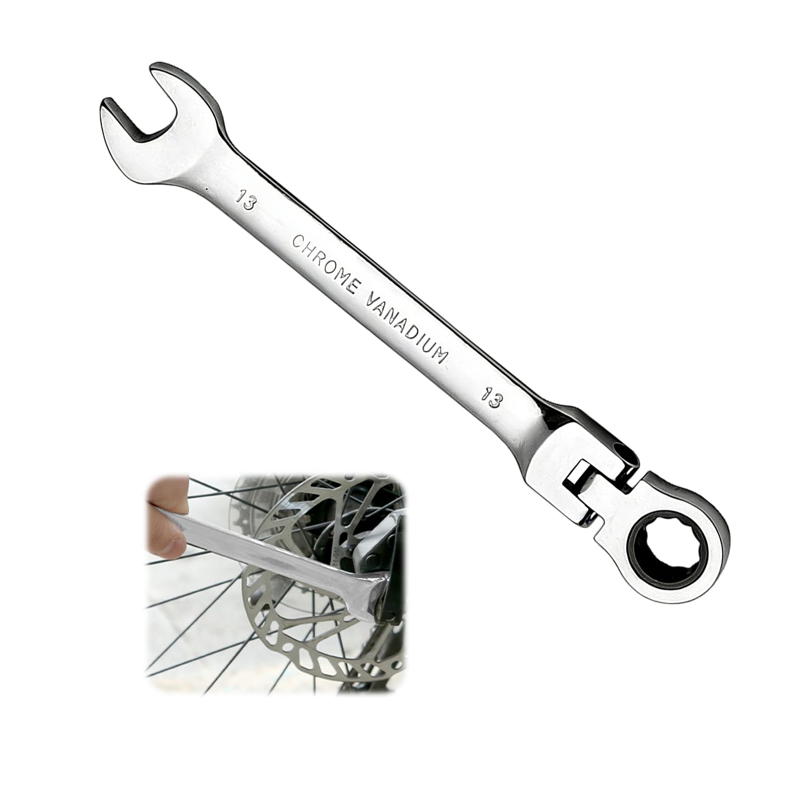 Hogulin 13mm Ratchet Spanner, 1 Pcs Professional Heavy-Duty Adjustable Socket Head 13mm Spanner, 72-Tooth Gear Mechanism Ratchet Spanners Non-Slip Grip, Ideal for Automotive & DIY