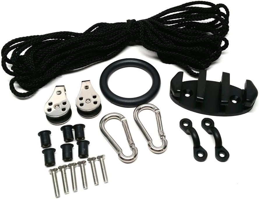 Pactrade Marine Kayak Anchor Trolley Kit Rope Cleat Pulley Block Rigging Ring