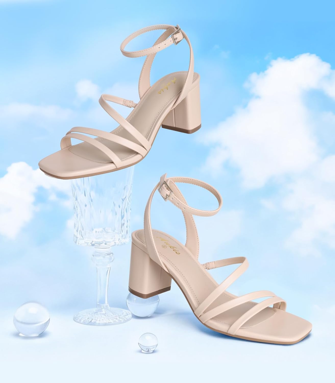 Ankis Strappy Heels for Women Square Nude White Black Open Toe Chunky Block Heels Ankle Strap Buckle Sandals for Women Comfortable Wedding Party Dress Shoes 2026 - Image 4