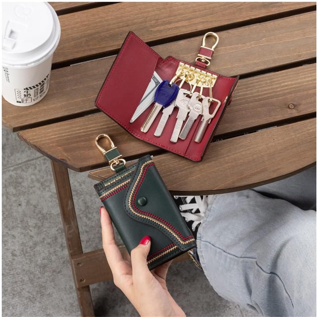 JSEIAJB Key Case Women's Leather Card Holder Key Holder Two-in- Compact Mini Multifunctional Storage Bag