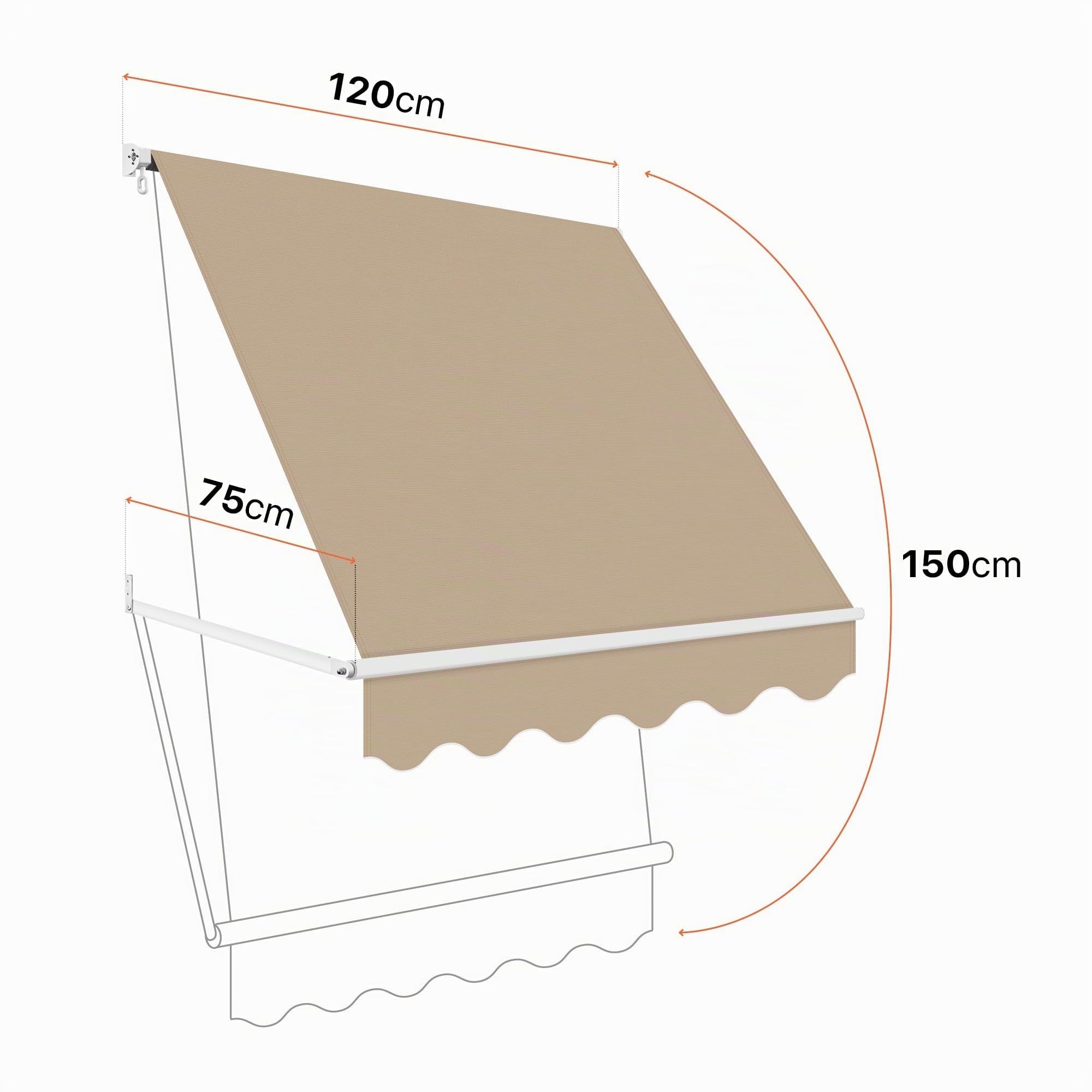 Wasabi - Toldo Exterior Ventana Enrollable 120 x 120cm Beige Arena – Lona Protección Solar UV Poliéster 200 gr/m2 – Soporte Techo y Pared – Estructura de Aluminio - Manivela Manual – Terraza Jardín