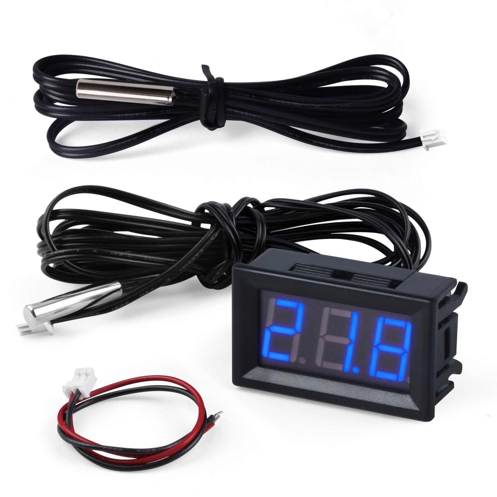 FBBULES 12V Digital Thermometer with Probe Water Temperature Meter Gauge Waterproof Electronic Thermometer for Aquarium Fish Tank Refrigerator Wire: 1M+3M