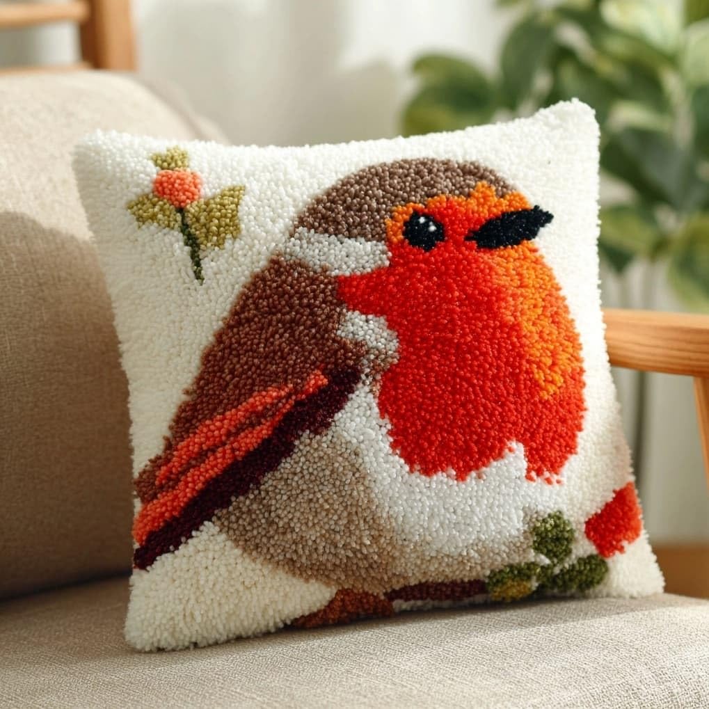 AxiangziK Pre-Printed Latch Hook Pillow Kit,Lovely Robin