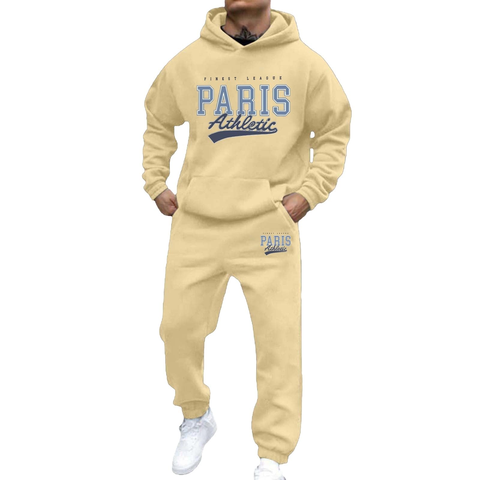 Sweat à capuche homme de style urbain kaki ensemble décontracté taille S - 5