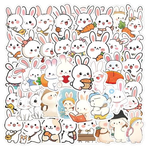 50pcs Cute Rabbit Stickers for Kids Waterproof Vinyl Animal Stickers for Boys Girls Teens Waterbottle Scrapbook Laptop Skateboard Computer