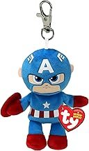 Ty Clips - Marvel Collection, Plush Key Ring, Captain America, All Your Favorite Heroes to Carry with You, Gift Idea for Young and Old - 10 cm - T34004