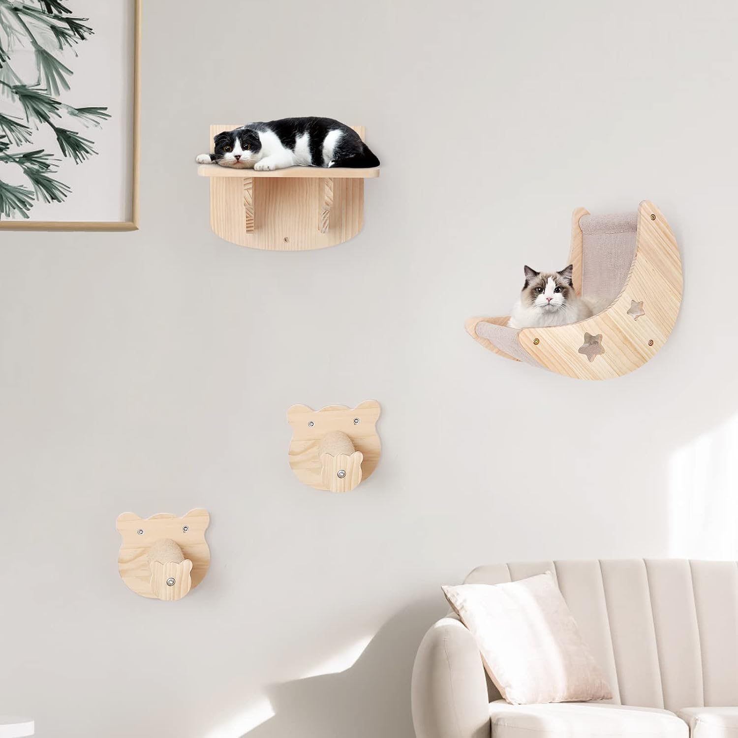 VENIBOBO Cat Hammock Wall Mounted Cat Shelves with Perches and Two Scratching Posts for Climbing Playing and Sleeping, Modern Indoor…