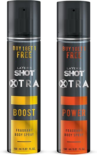 LAYER'R SHOT Xtra Boost and Power Body Spray for Men, 150ml Pack of 2 | Strong &amp; Long-Lasting Body Spray | Sharp Fresh Top...