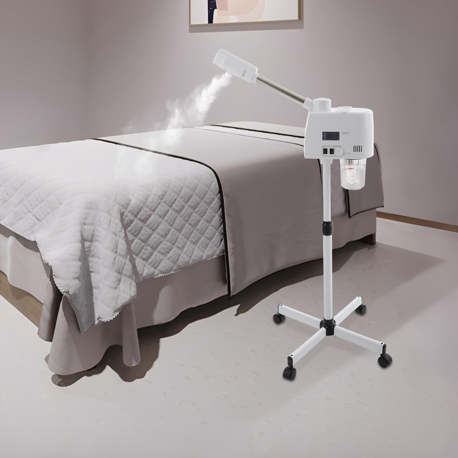 750W Gesichtsdampfer mit Heiß- & Kaltfunktion mit Kreuzförmiger Beinrahmen - 750ml Wassertank, 360° schwenkbar | Professionelle Hautpflege für Zuhause & Salon, Weiß