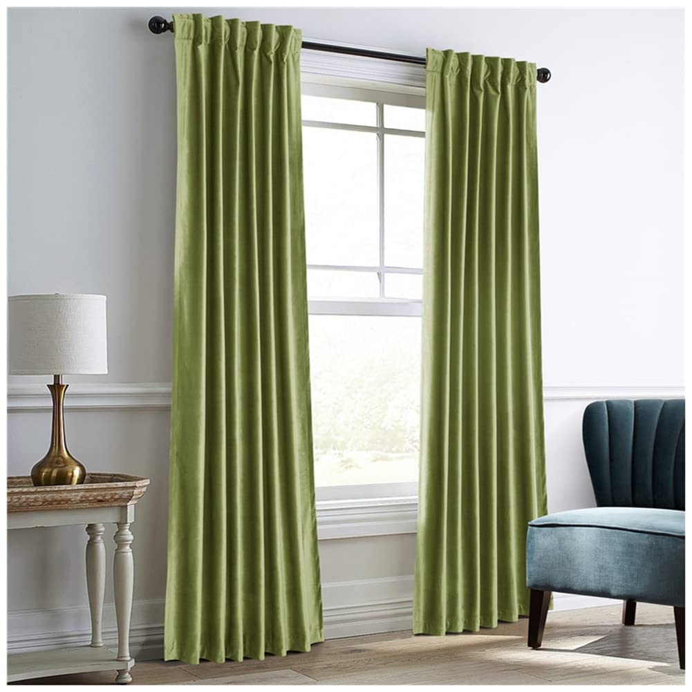 GUOCU Velvet Slot Top Curtains Solid Soft Grommet Curtains Thermal Insulated Room Darkening Curtains Drapes Window Treatment Blackout Curtains for Bedroom, Living Room Green 84X84|214X214cm(1 Panel)
