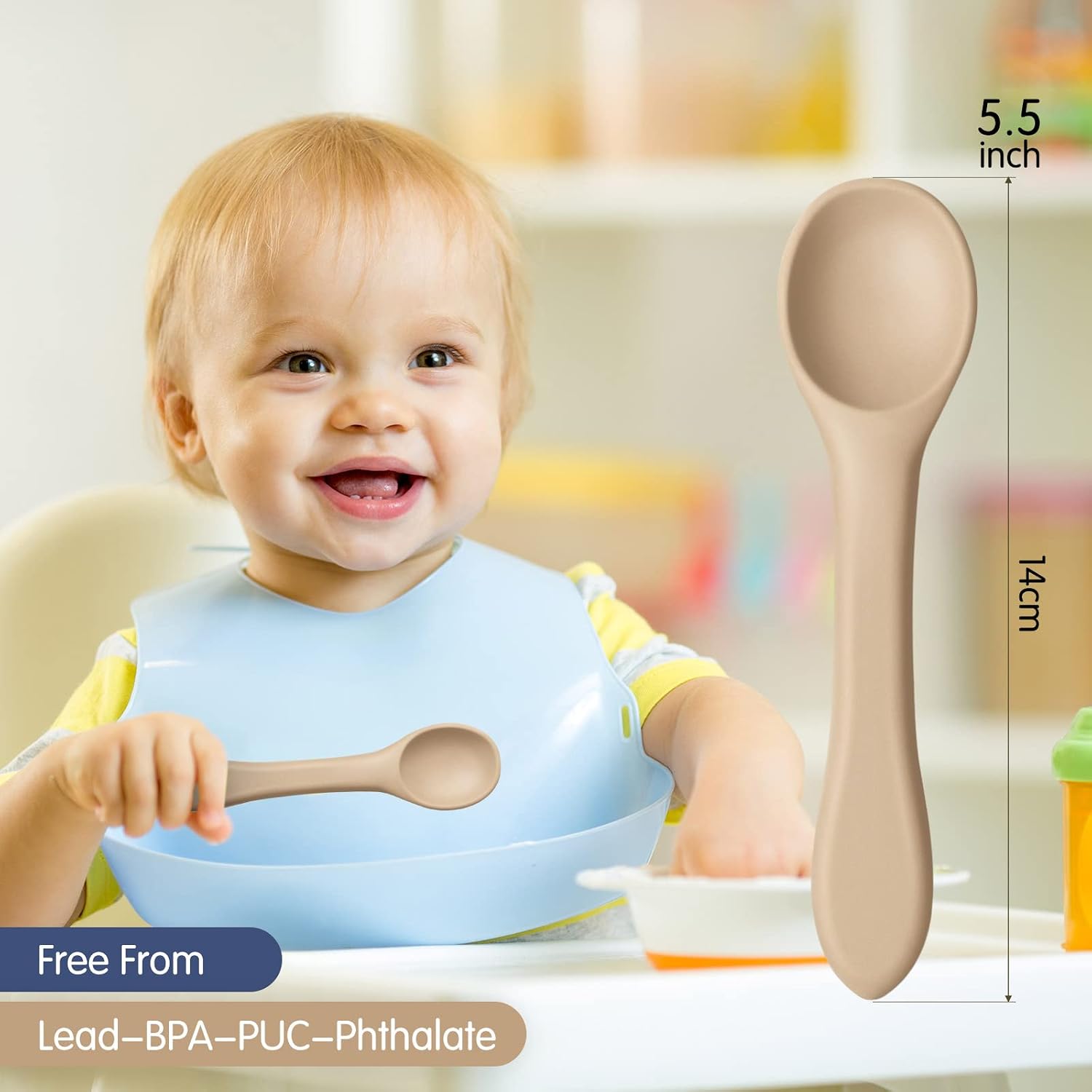 Aedida 5-piece Silicone Baby Feeding Spoons,First Stage Infant Spoon Set 6 Months Soft-tip Spoons for Baby Toddlers Bendable Training Spoon Utensils Feeding Supplies