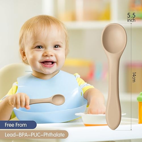 Miniatura 4 de Aedida Cucharas de silicona para bebés de 5 piezas, juego de cucharas flexibles para niños pequeños, cuchara de entrenamiento para bebés, utensilios