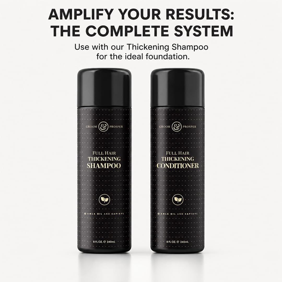 GROOM & PROSPER – Full Hair Thickening Conditioner for Men with Capixyl, Biotin, Peptides, Argan Oil, Amla Oil, Aloe vera, Green Tea Extract, and Red Clover Extract – 8oz