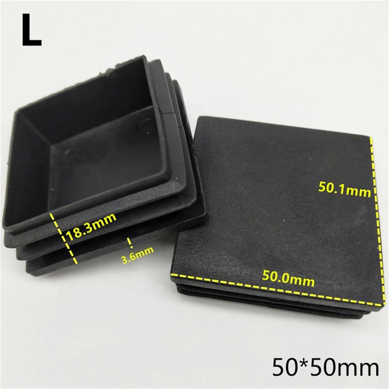 50 Stück quadratische Schwarze Endkappen aus Kunststoff for Schläuche, Rohrstopfen 10x10mm-50x50mm