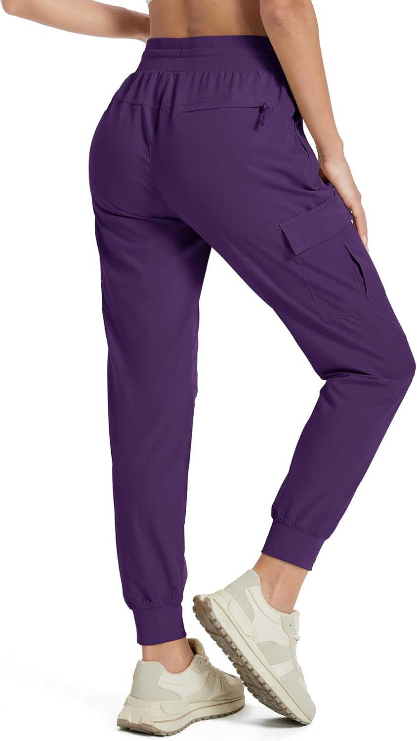 MAGCOMSEN Womens Cargo Joggers Lightweight Quick Dry Hiking Pants UPF 50 Athletic Workout Travel Casual Zipper Pockets