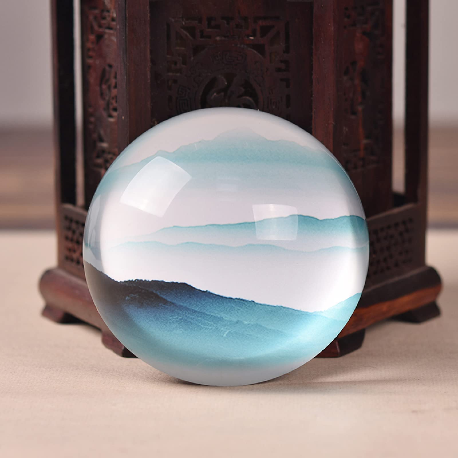 Kristallornament Blaue Berglandschaft Glashalbkugel Briefbeschwerer Halbkugel Figur Handgemachtes Kunstgeschenk Home Office Tischverzierung Kugel