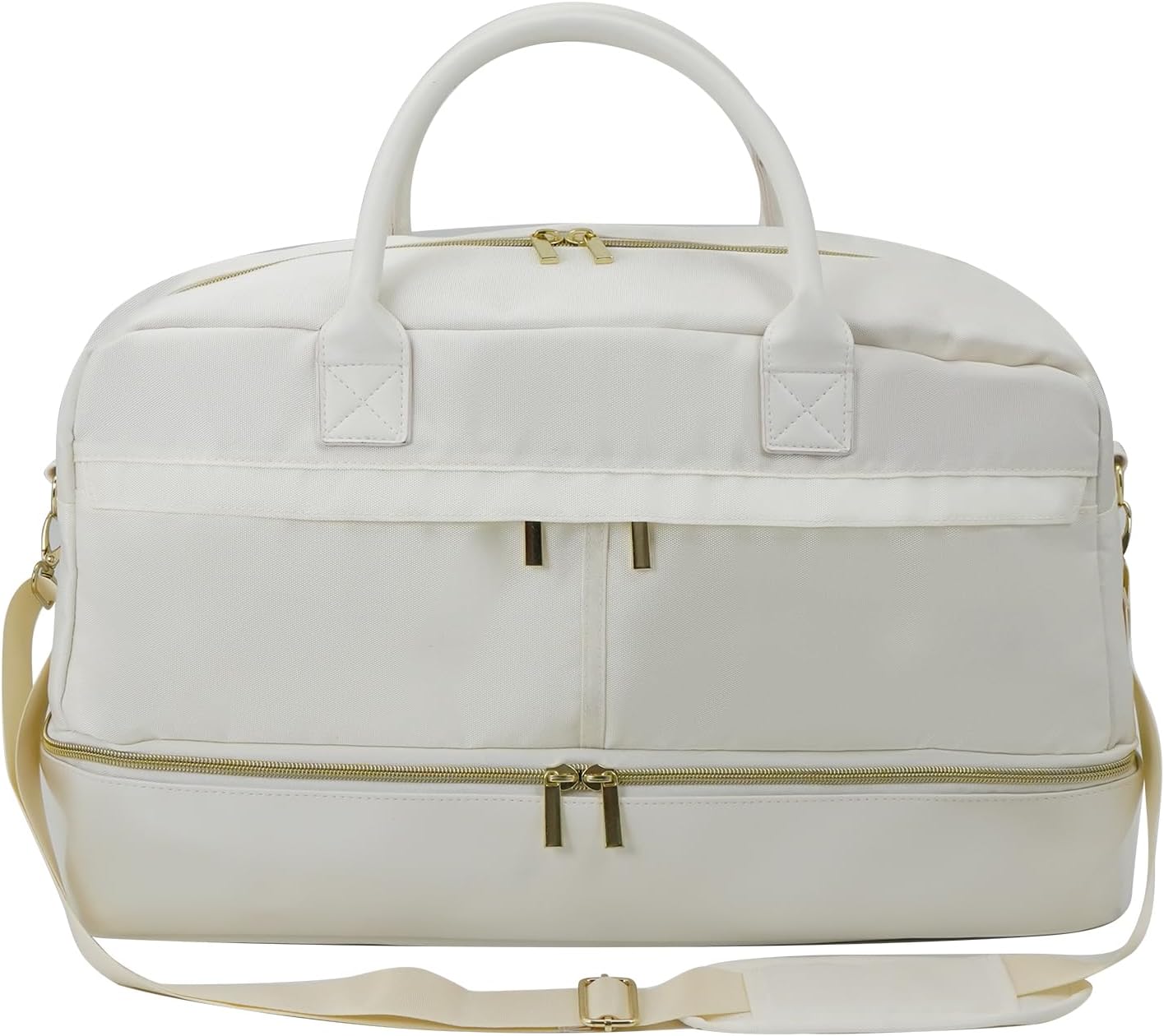 Travel Duffle Bag for Women, Weekender Bag with Shoe Compartment, Carry-On Personal Item, Nylon Gym Tote with Trolley Sleeve, Detachable Adjustable Shoulder Strap, Overnight Travel Tote Bag (White)