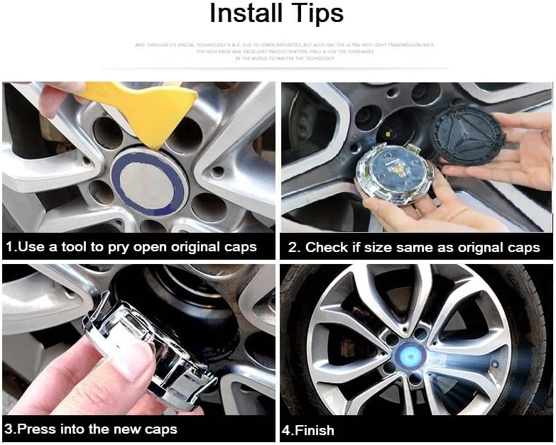 Floating Auto Light Wheel Center caps 75mm/2.95'' for Mercedes Benz All serise,Retrofit Wheel Center caps to fit Stock Wheels-4pcs (Black Emblem)