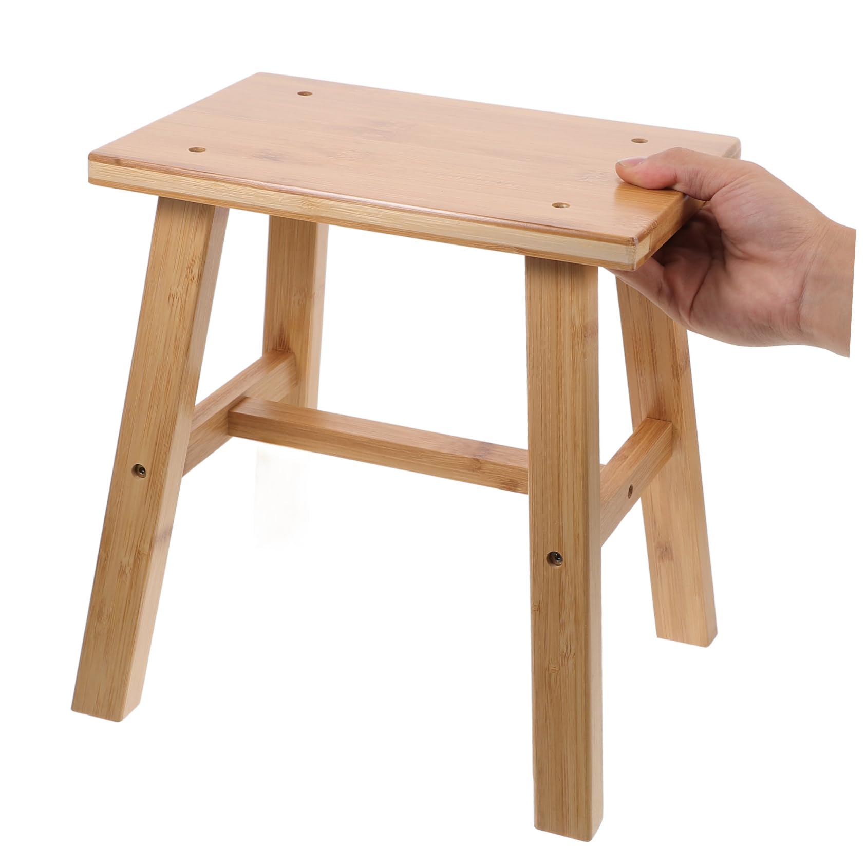 Taburete de Madera de Bambú Mediano, Banco Pequeño de Reposapiés Natural, Taburete Multifuncional Ligero, para Adultos, Adecuado para Cambio de Zapatos y Uso en Hogar